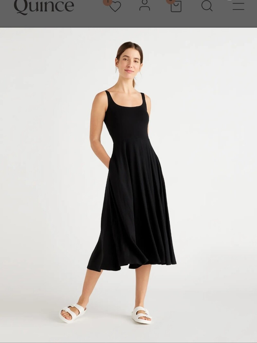 Quince Black Scoop Neck Fit And Flare Dress S
